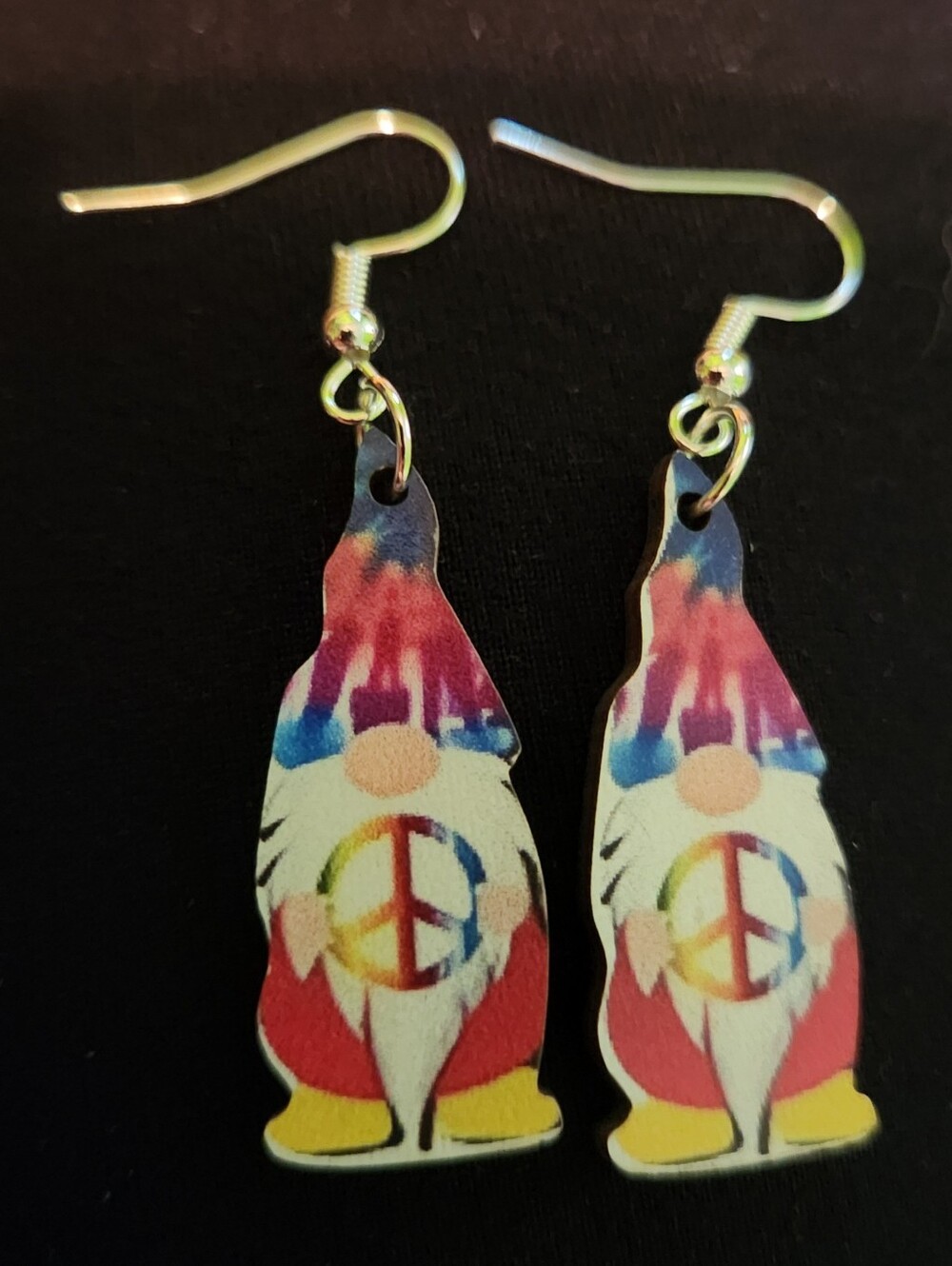 🎉 Peace Themed Wooden Gnome Earrings